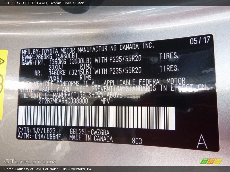 Atomic Silver / Black 2017 Lexus RX 350 AWD