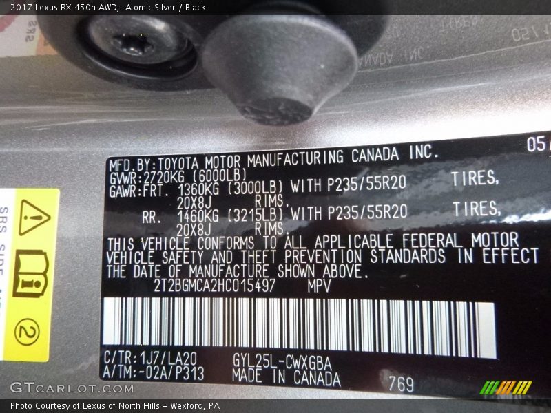 Atomic Silver / Black 2017 Lexus RX 450h AWD