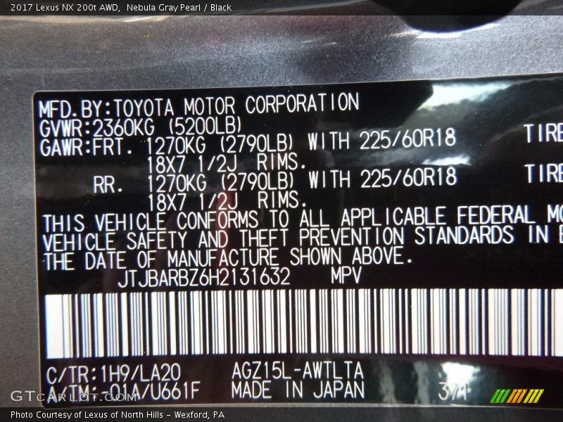 Nebula Gray Pearl / Black 2017 Lexus NX 200t AWD