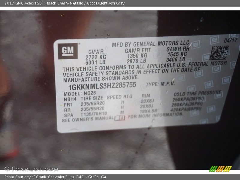Black Cherry Metallic / Cocoa/Light Ash Gray 2017 GMC Acadia SLT
