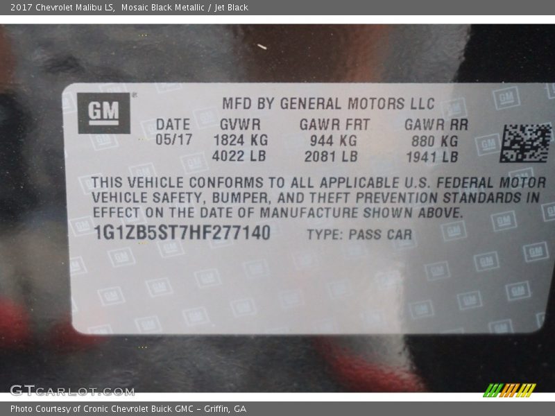 Mosaic Black Metallic / Jet Black 2017 Chevrolet Malibu LS