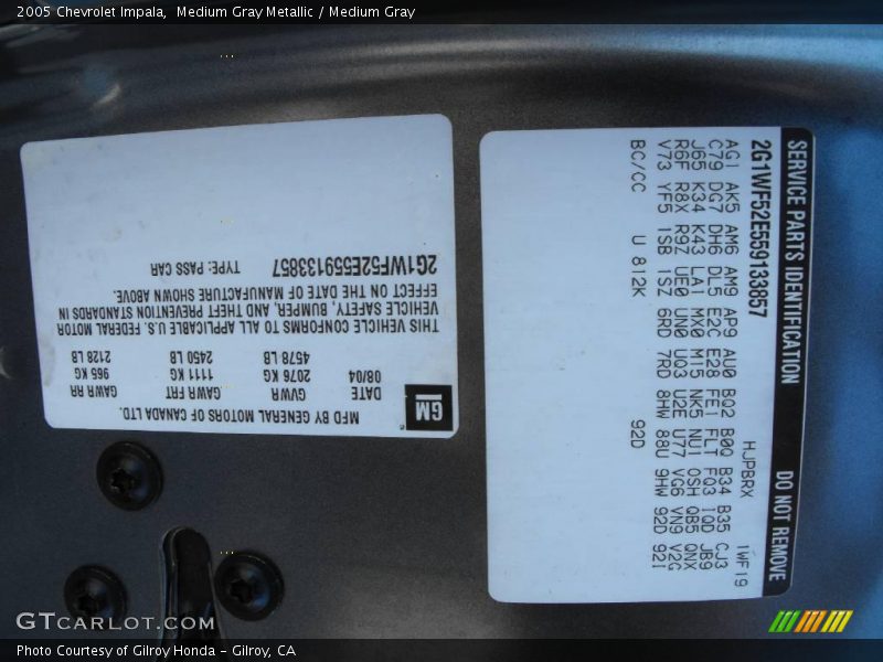 Medium Gray Metallic / Medium Gray 2005 Chevrolet Impala