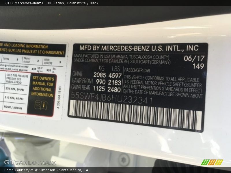 Polar White / Black 2017 Mercedes-Benz C 300 Sedan
