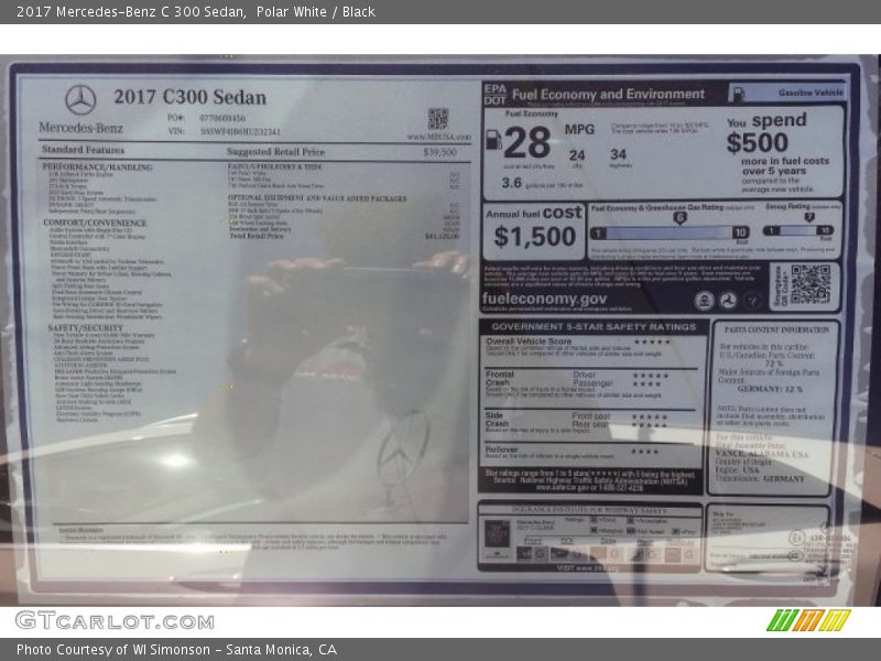 Polar White / Black 2017 Mercedes-Benz C 300 Sedan