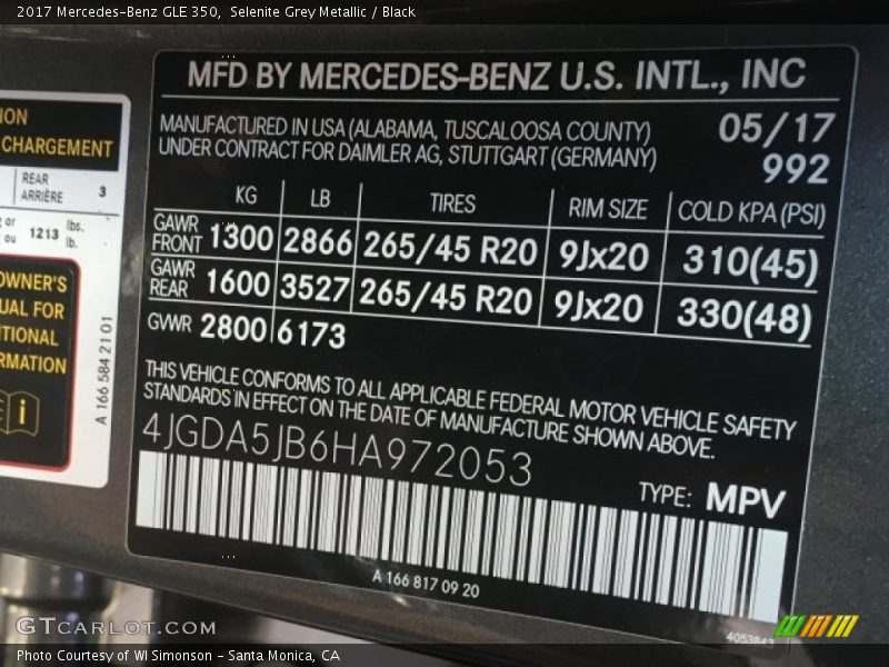 Selenite Grey Metallic / Black 2017 Mercedes-Benz GLE 350