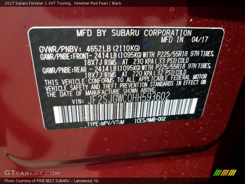 Venetian Red Pearl / Black 2017 Subaru Forester 2.0XT Touring
