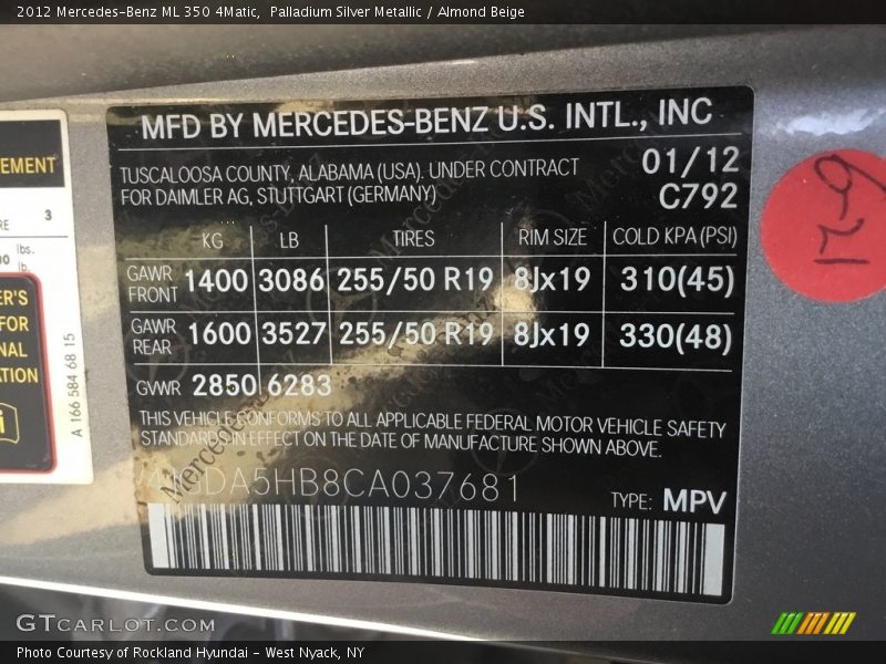 Palladium Silver Metallic / Almond Beige 2012 Mercedes-Benz ML 350 4Matic