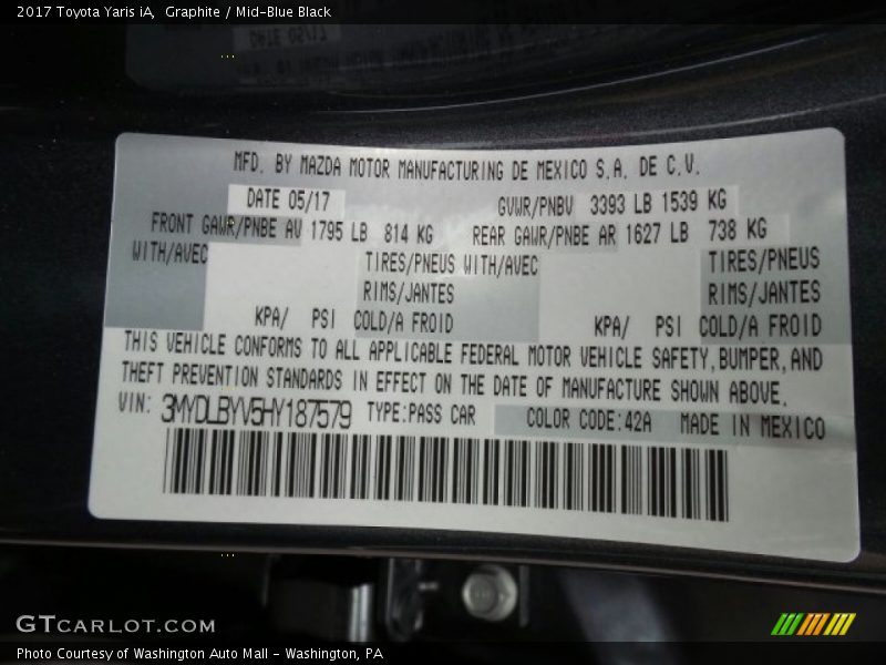 Graphite / Mid-Blue Black 2017 Toyota Yaris iA