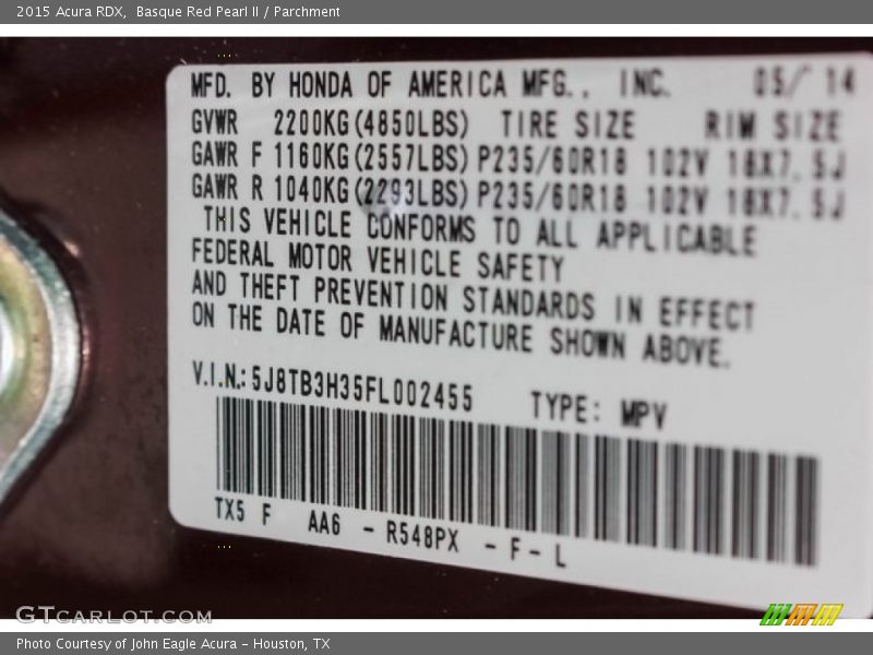 Basque Red Pearl II / Parchment 2015 Acura RDX