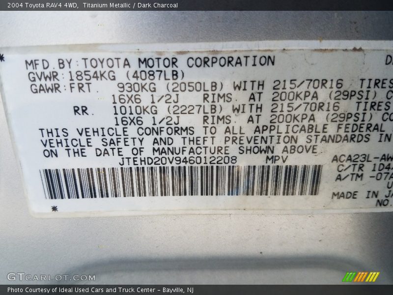 Titanium Metallic / Dark Charcoal 2004 Toyota RAV4 4WD