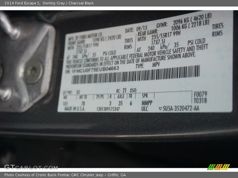 Sterling Gray / Charcoal Black 2014 Ford Escape S