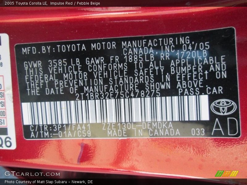 Impulse Red / Pebble Beige 2005 Toyota Corolla LE