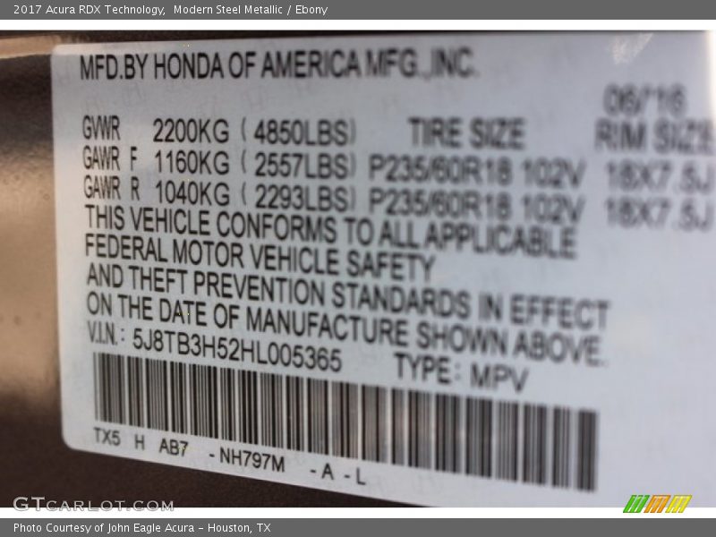 Modern Steel Metallic / Ebony 2017 Acura RDX Technology