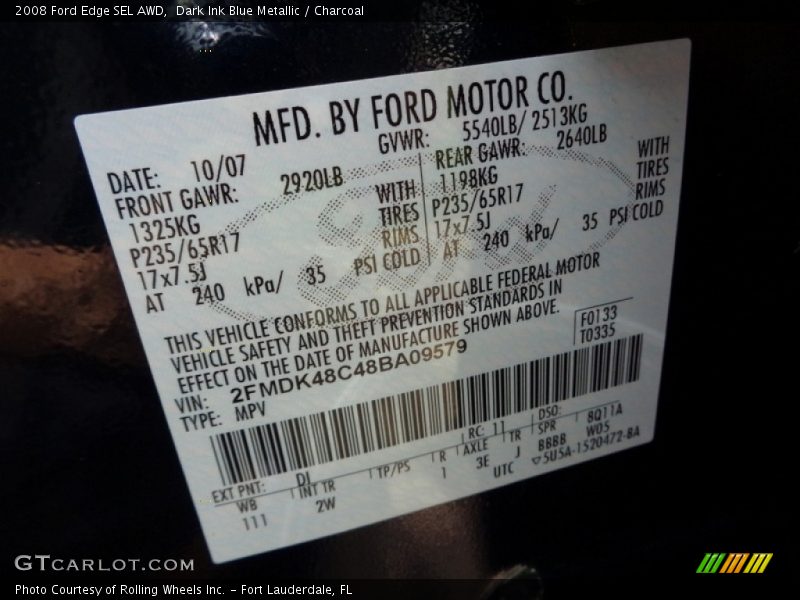 Dark Ink Blue Metallic / Charcoal 2008 Ford Edge SEL AWD