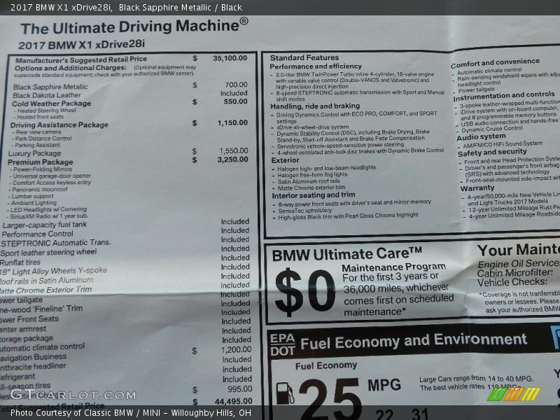 Black Sapphire Metallic / Black 2017 BMW X1 xDrive28i