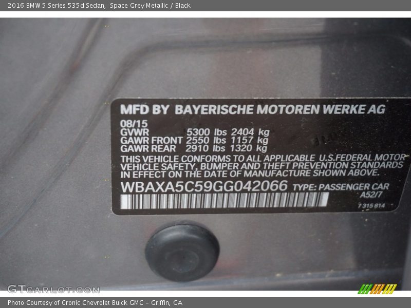 Space Grey Metallic / Black 2016 BMW 5 Series 535d Sedan