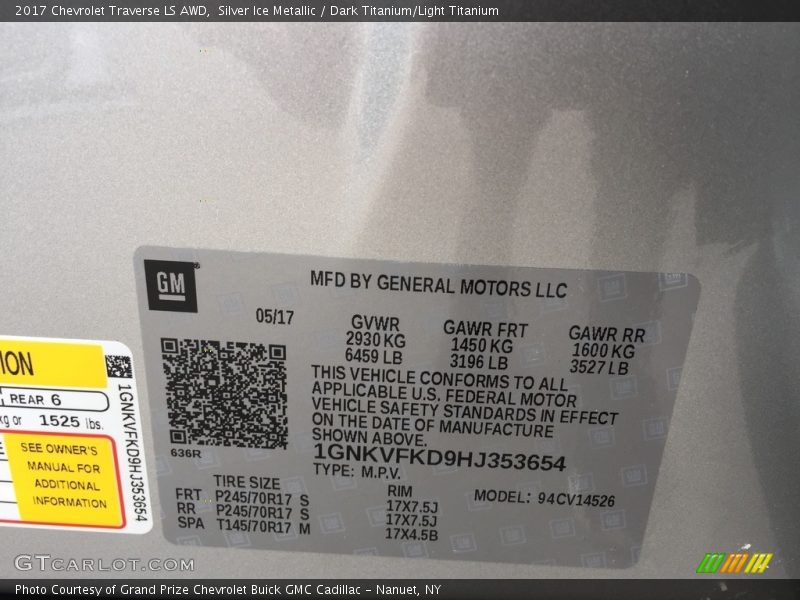 Silver Ice Metallic / Dark Titanium/Light Titanium 2017 Chevrolet Traverse LS AWD