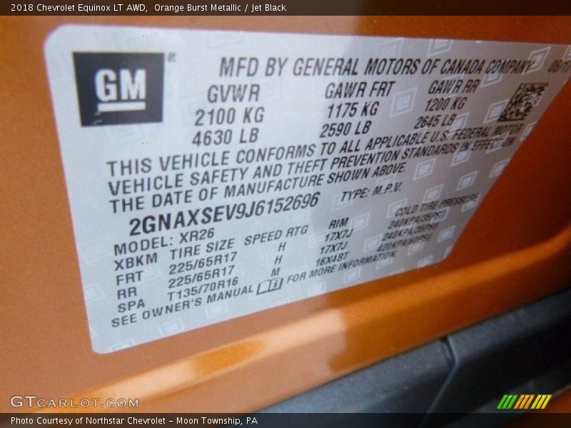 Orange Burst Metallic / Jet Black 2018 Chevrolet Equinox LT AWD