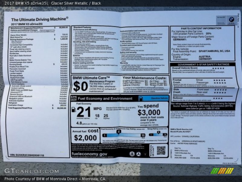 Glacier Silver Metallic / Black 2017 BMW X5 sDrive35i