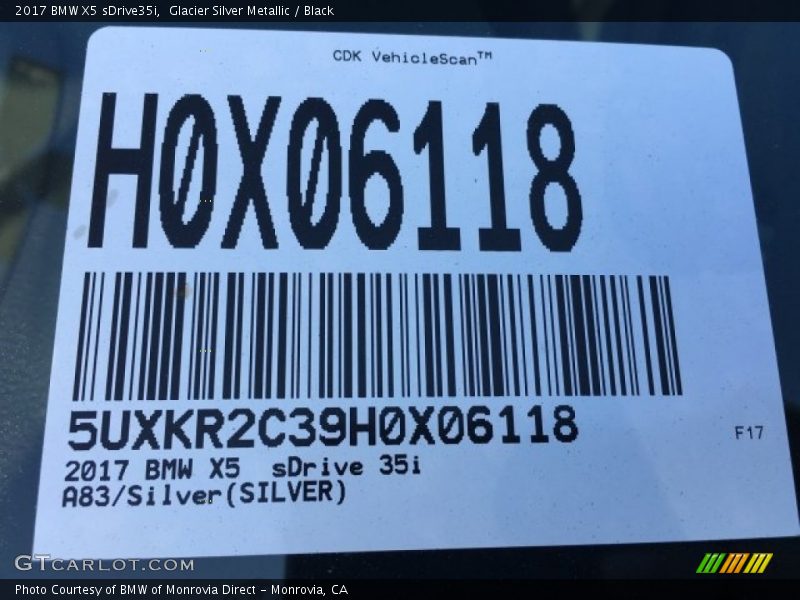 Glacier Silver Metallic / Black 2017 BMW X5 sDrive35i