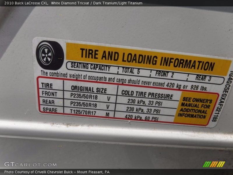 White Diamond Tricoat / Dark Titanium/Light Titanium 2010 Buick LaCrosse CXL