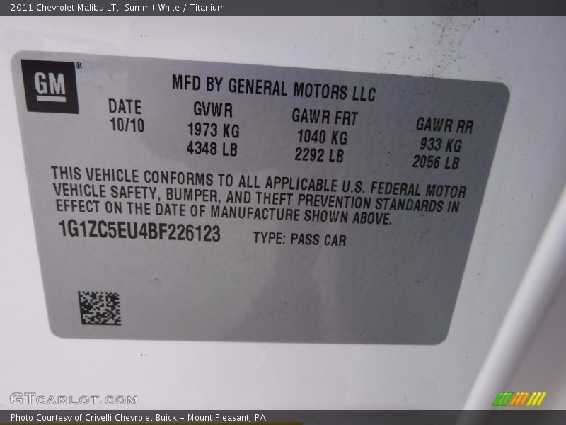 Summit White / Titanium 2011 Chevrolet Malibu LT