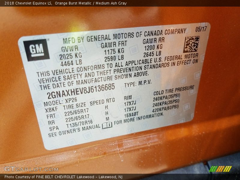 Orange Burst Metallic / Medium Ash Gray 2018 Chevrolet Equinox LS