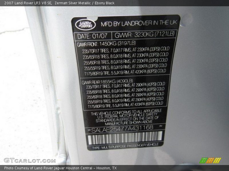 Zermatt Silver Metallic / Ebony Black 2007 Land Rover LR3 V8 SE