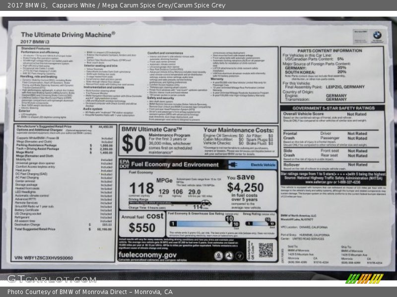 Capparis White / Mega Carum Spice Grey/Carum Spice Grey 2017 BMW i3