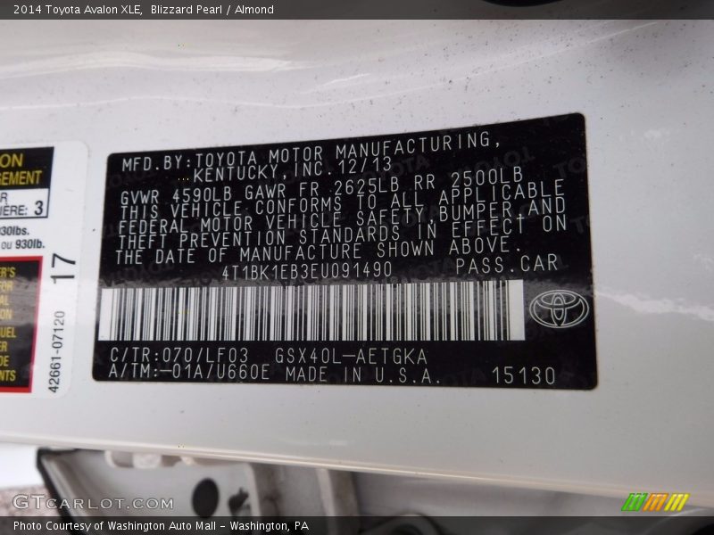 Blizzard Pearl / Almond 2014 Toyota Avalon XLE