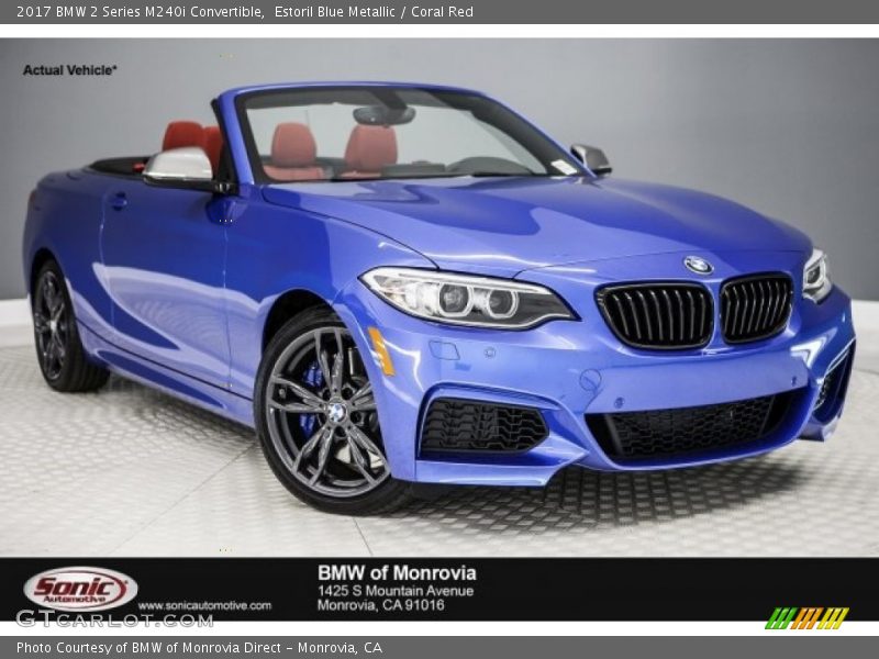 Estoril Blue Metallic / Coral Red 2017 BMW 2 Series M240i Convertible