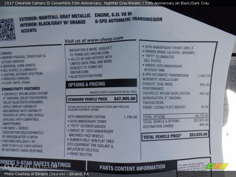 Nightfall Gray Metallic / 50th Anniversary Jet Black/Dark Gray 2017 Chevrolet Camaro SS Convertible 50th Anniversary