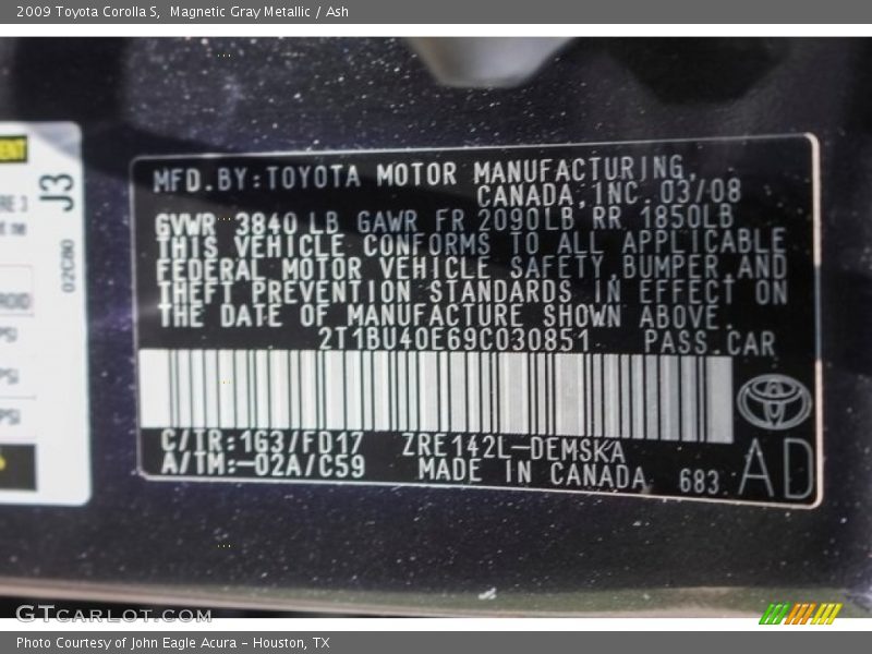 Magnetic Gray Metallic / Ash 2009 Toyota Corolla S