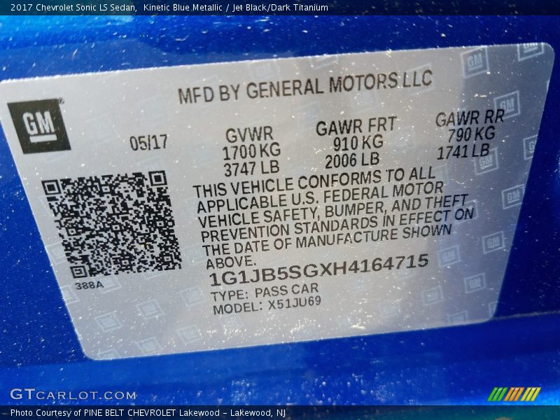 Kinetic Blue Metallic / Jet Black/Dark Titanium 2017 Chevrolet Sonic LS Sedan