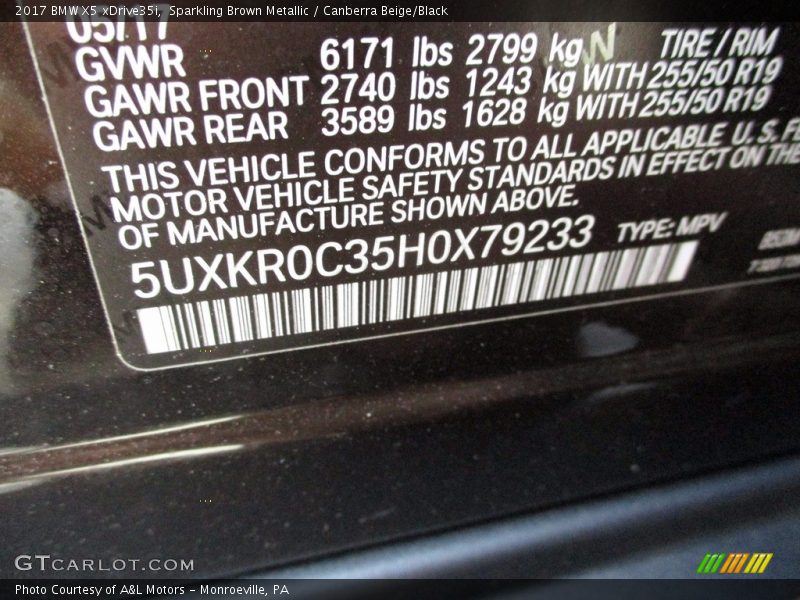 Sparkling Brown Metallic / Canberra Beige/Black 2017 BMW X5 xDrive35i
