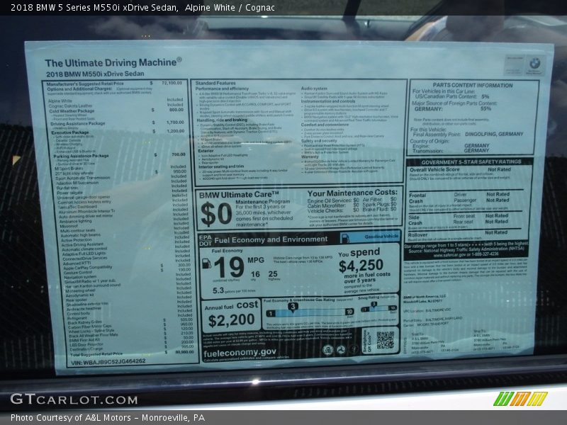  2018 5 Series M550i xDrive Sedan Window Sticker
