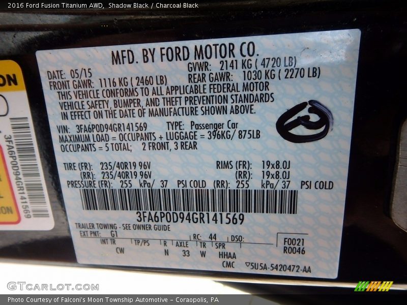 Shadow Black / Charcoal Black 2016 Ford Fusion Titanium AWD