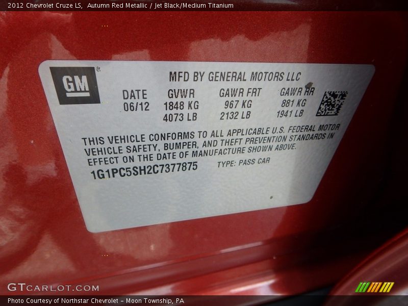 Autumn Red Metallic / Jet Black/Medium Titanium 2012 Chevrolet Cruze LS