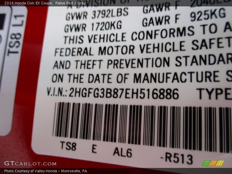 Rallye Red / Gray 2014 Honda Civic EX Coupe