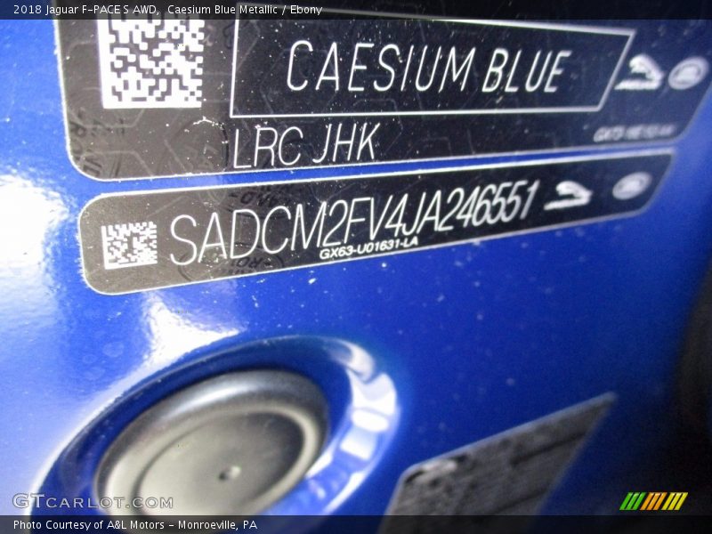 2018 F-PACE S AWD Caesium Blue Metallic Color Code JHK