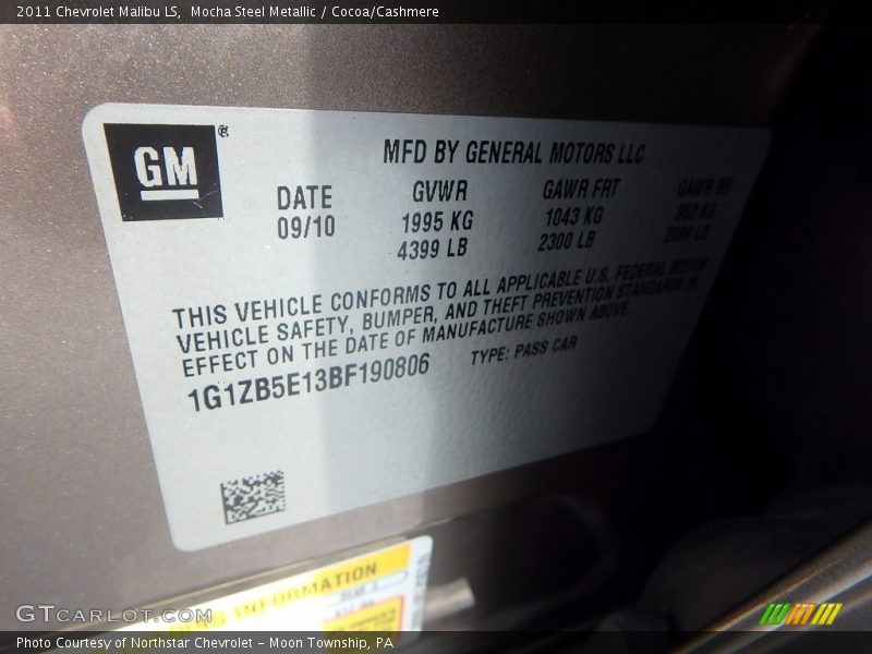 Mocha Steel Metallic / Cocoa/Cashmere 2011 Chevrolet Malibu LS