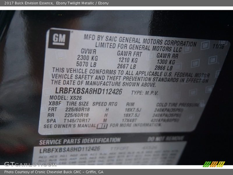 Ebony Twilight Metallic / Ebony 2017 Buick Envision Essence
