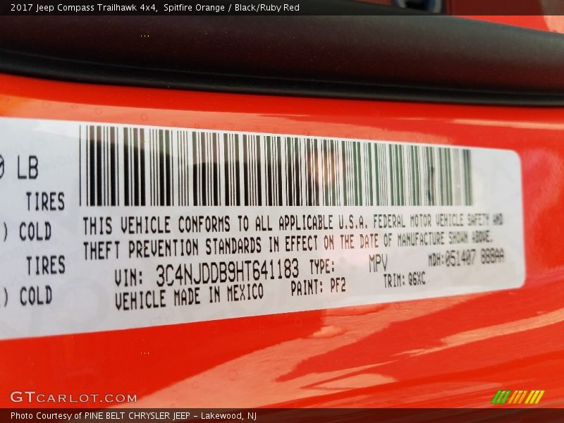 Spitfire Orange / Black/Ruby Red 2017 Jeep Compass Trailhawk 4x4