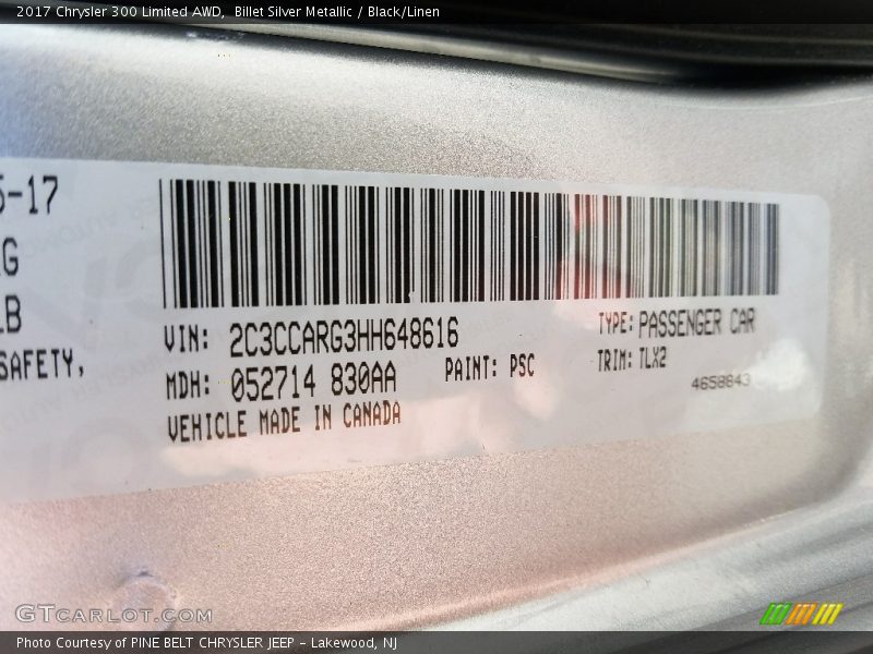 2017 300 Limited AWD Billet Silver Metallic Color Code PSC