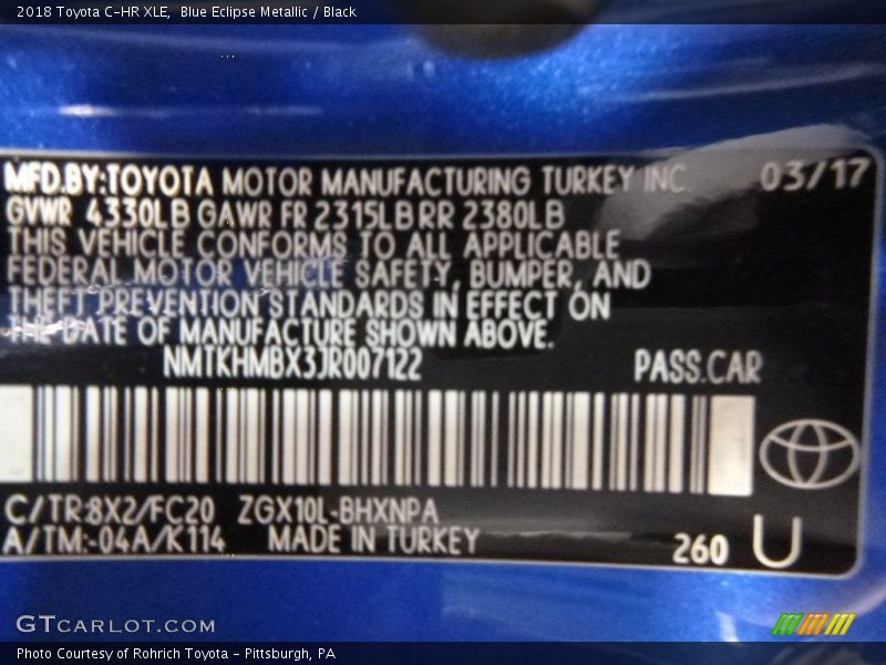 Blue Eclipse Metallic / Black 2018 Toyota C-HR XLE