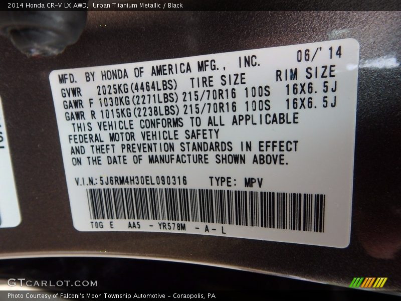 Urban Titanium Metallic / Black 2014 Honda CR-V LX AWD