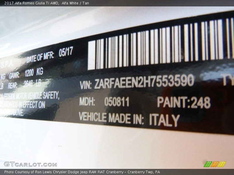 Alfa White / Tan 2017 Alfa Romeo Giulia Ti AWD