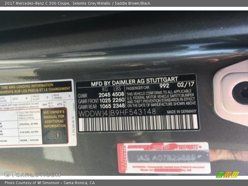 Selenite Grey Metallic / Saddle Brown/Black 2017 Mercedes-Benz C 300 Coupe