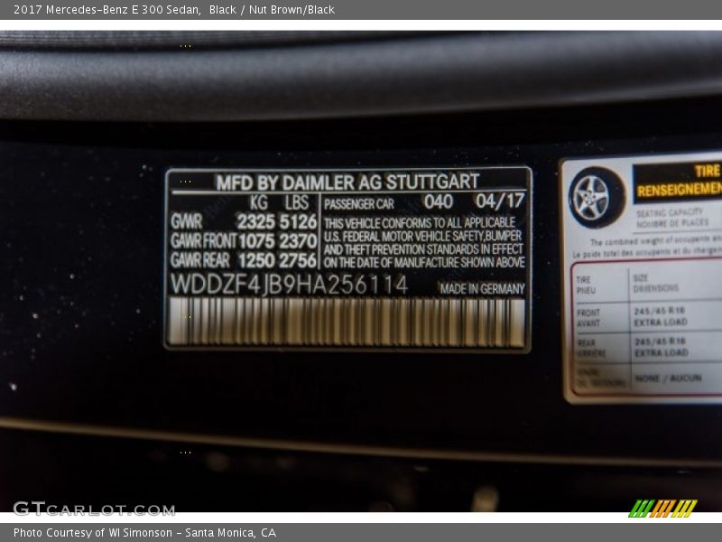 Black / Nut Brown/Black 2017 Mercedes-Benz E 300 Sedan