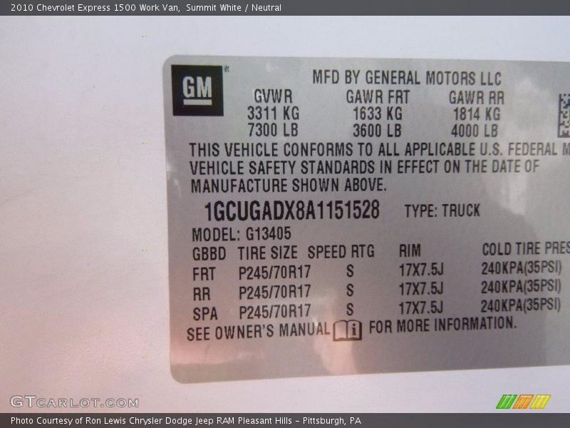 Summit White / Neutral 2010 Chevrolet Express 1500 Work Van